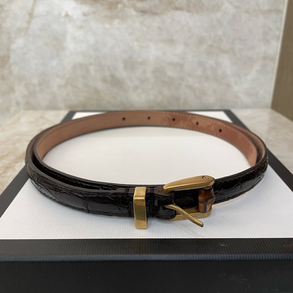Gucci Bamboo Buckle , Brown Crocodile skinny Belt
